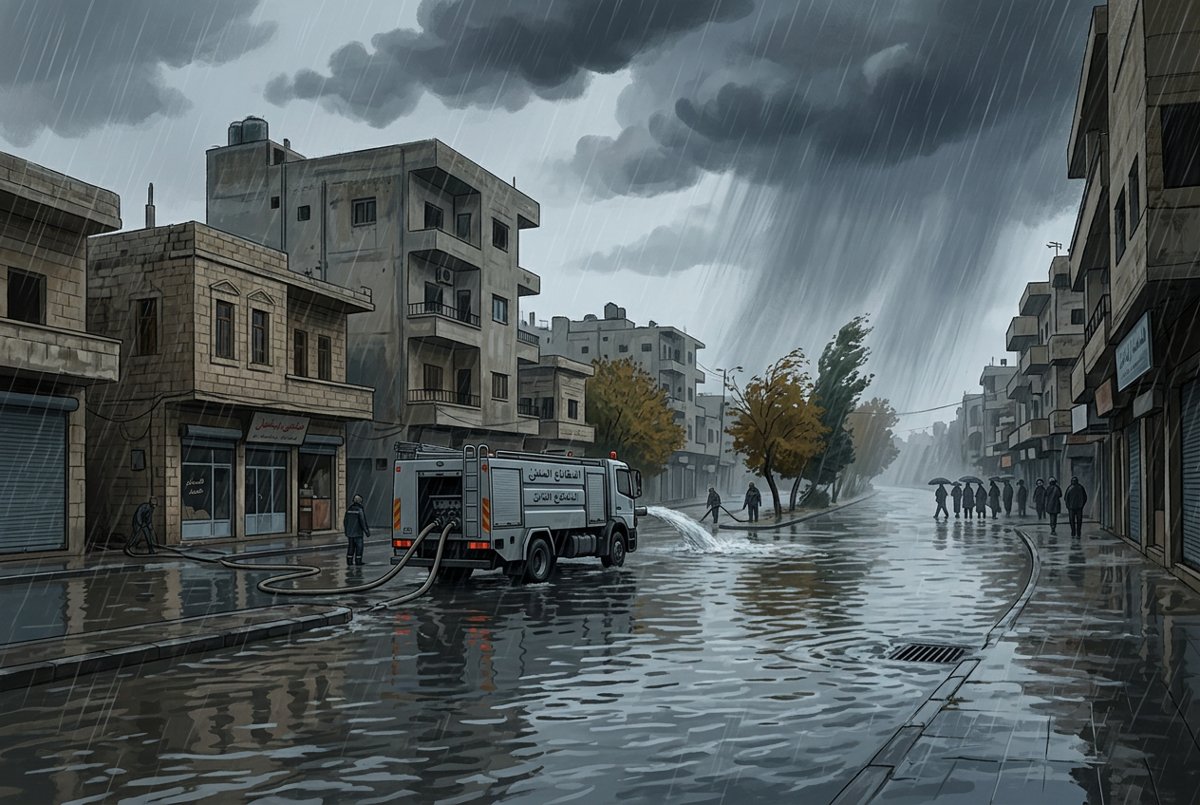 صورة تعبيرية لسيول وأمطار غزيرة في شارع سوري